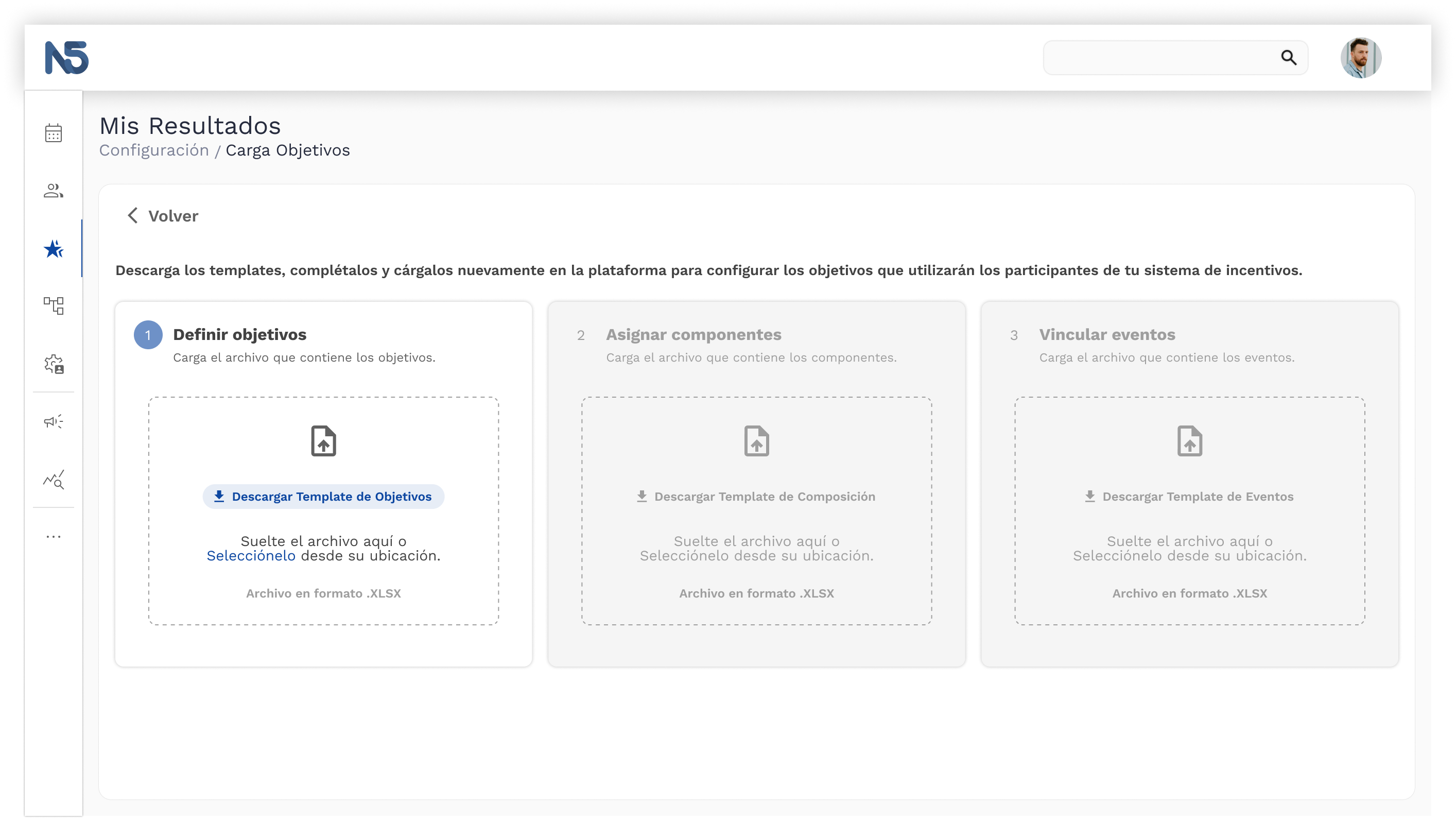 Pantalla de carga de objetivos en secuencia
