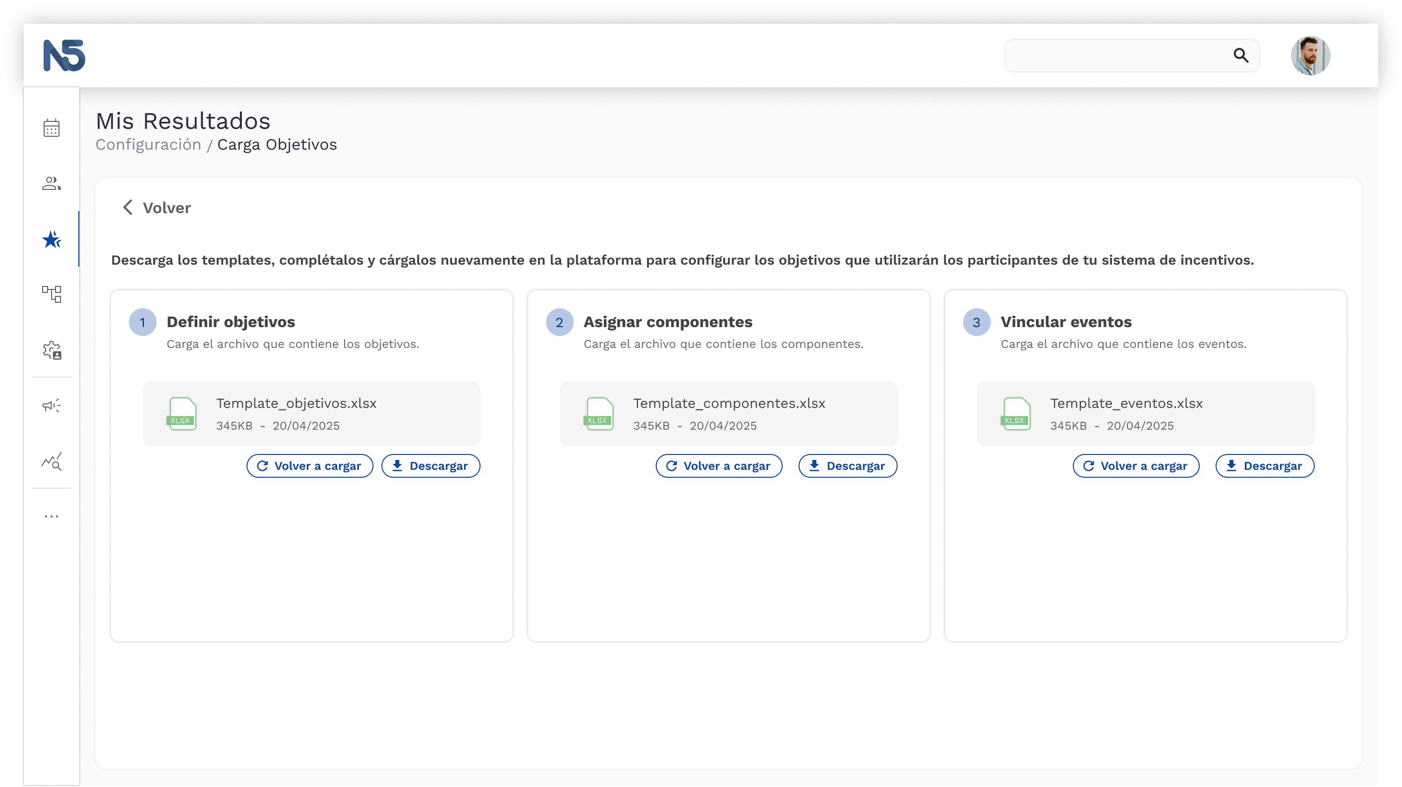 Pantalla de carga de objetivos con todos los pasos activos